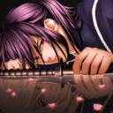 water dark katana long hair weapons purple hair red eyes lying down male ponytails white hair purple_wallpaperswa2.jpg